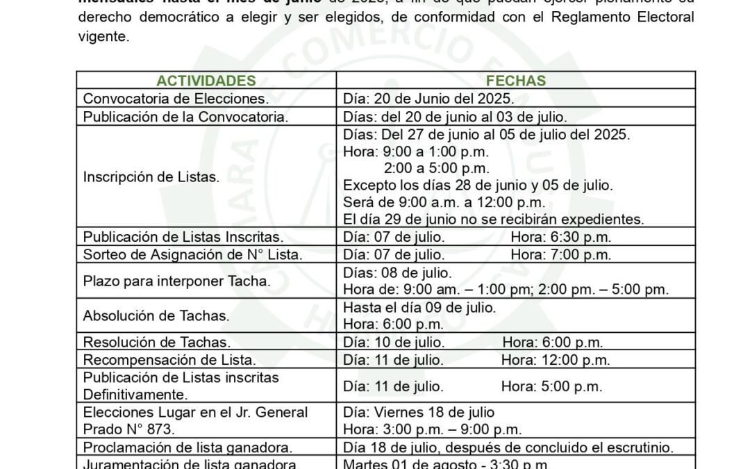 Elecciones Generales CCIHco 2025 – 2027